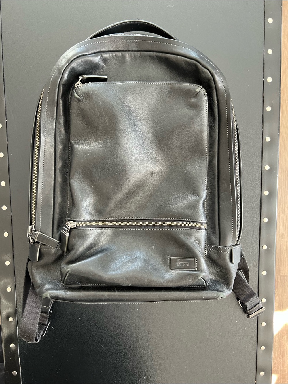 TUMI Black Leather Backpack